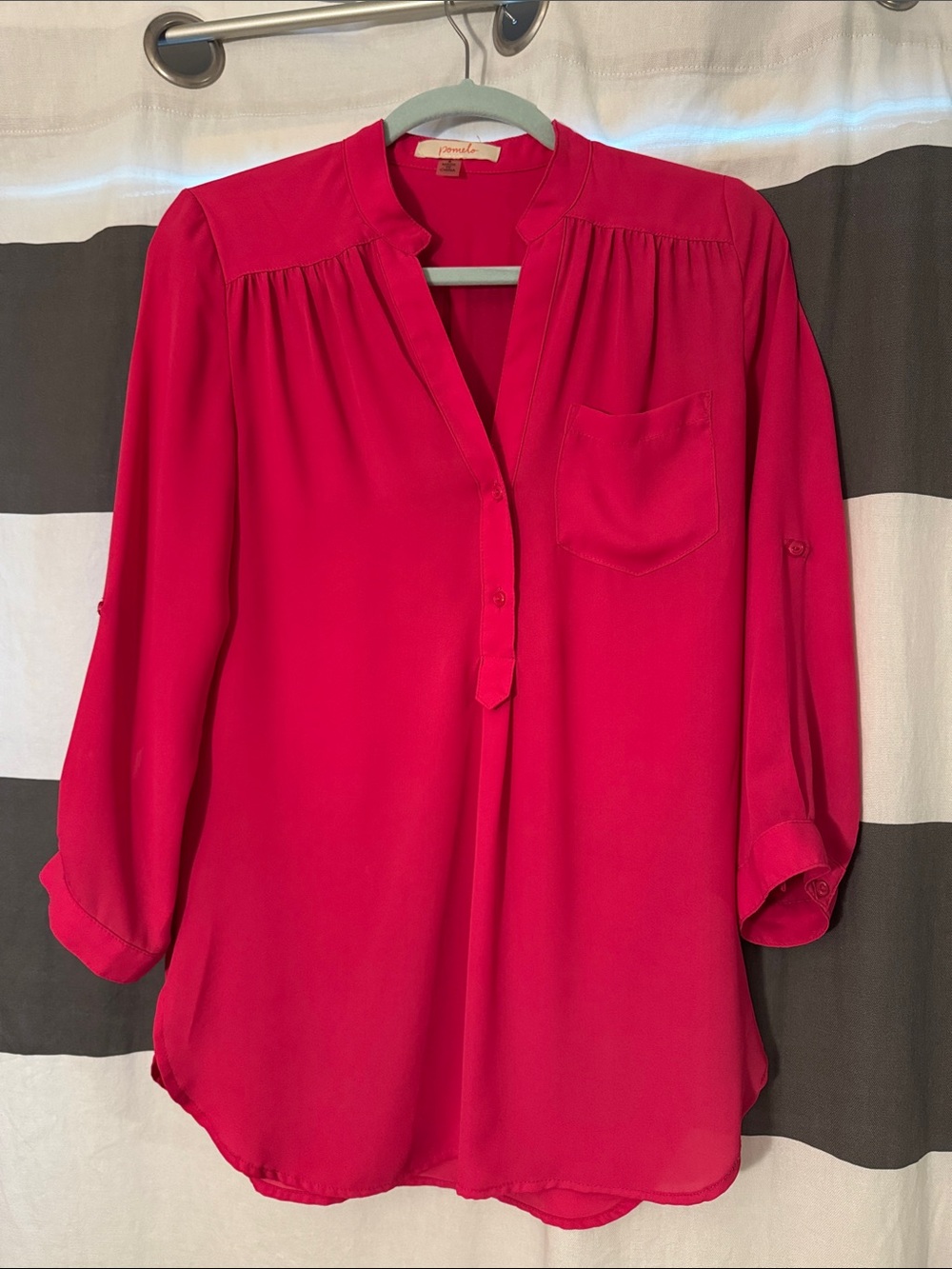 Pomelo Hot Pink Split-Neck Blouse